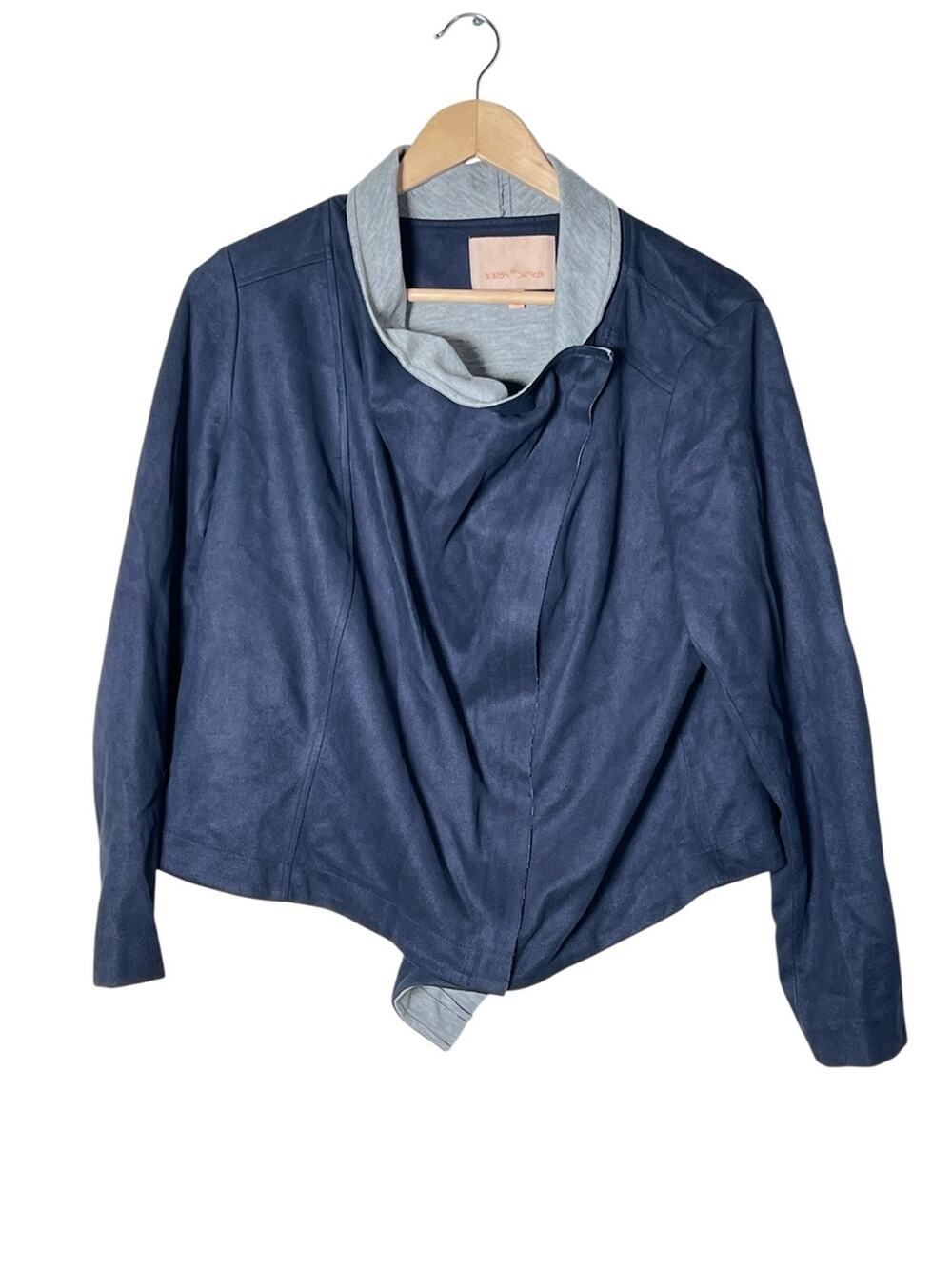Gibson Latimer Asymmetrical Navy Blue Jacket w Light Gray Trim size 1X  B110